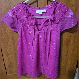 LOFT Women's Pink/Purple Metallic Accents Blouse